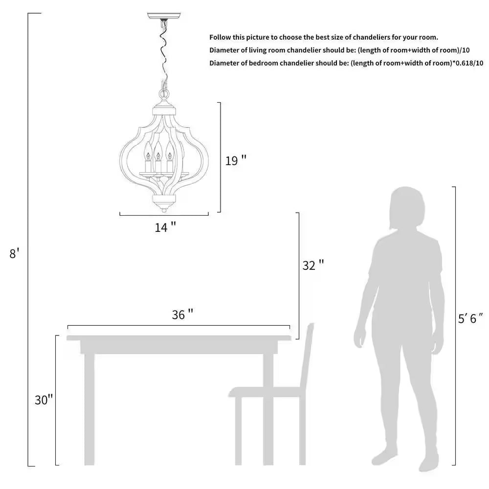Lantern Wood Pendant 4-Light Cage Brown Rustic Chandelier Dining Room Island Chandelier with Farmhouse Candle Style