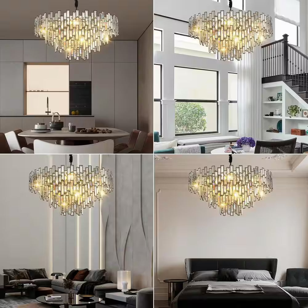 31.5" Modern Chandelier 19-Light 4-Tier Black round K9 Crystal Chandelier for Dining Room,Living Room,Entryway and Foyer