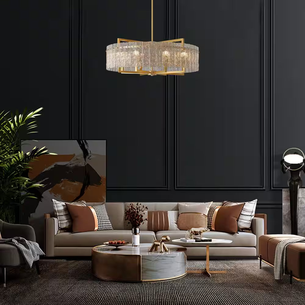 6-Light Gold 25.6In Modern Glass Shade Chandelier for Dining Room