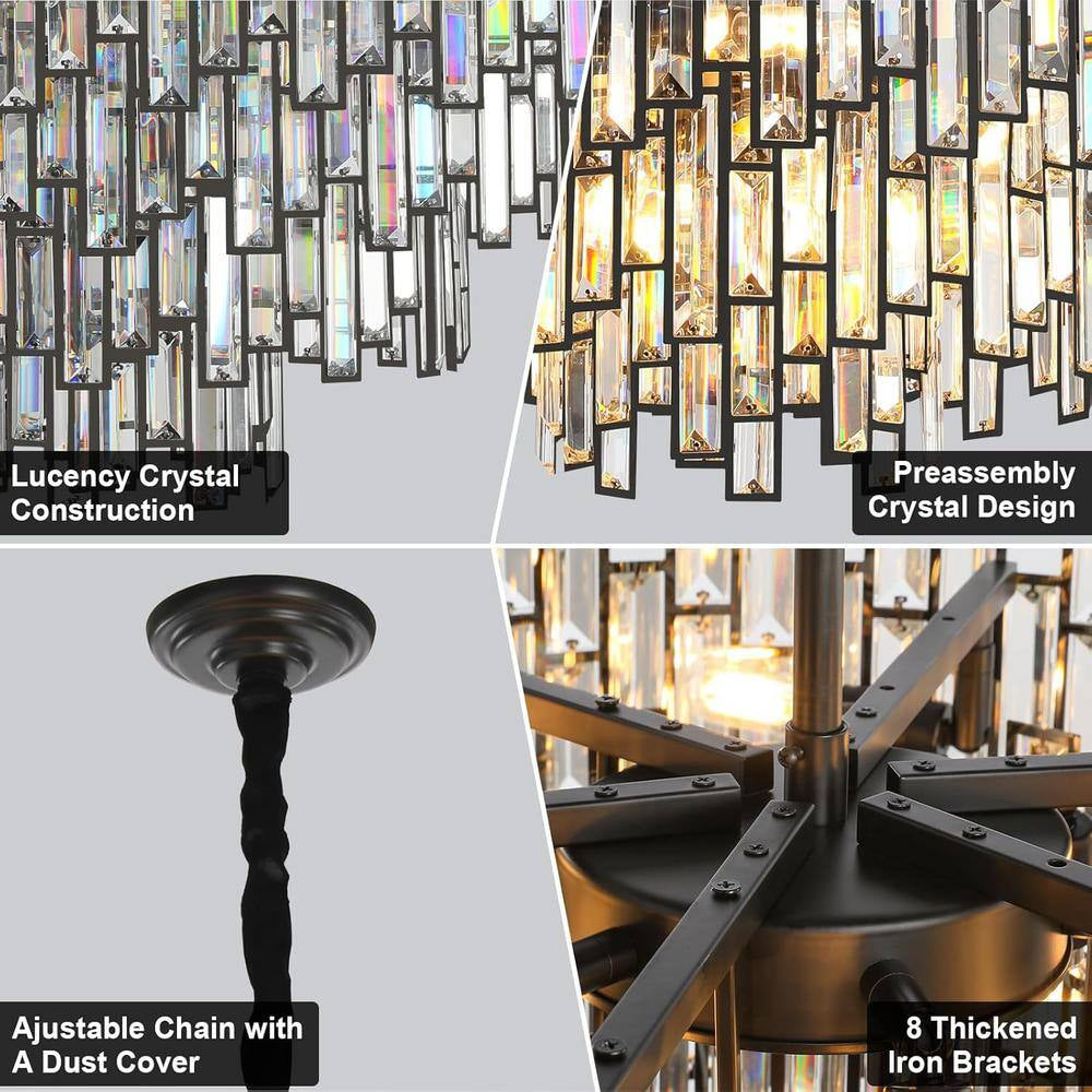 31.5" Modern Chandelier 19-Light 4-Tier Black round K9 Crystal Chandelier for Dining Room,Living Room,Entryway and Foyer