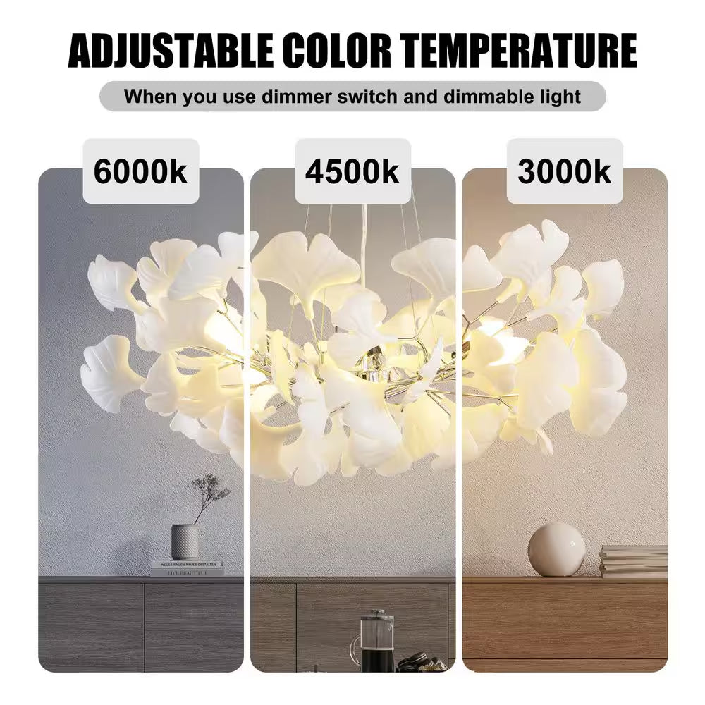 6 Light Silver Chandelier, Luxury Ginkgo Branch Chandelier for Living Room, Dining Room, Foyer, Kitchen Island-L31 In.