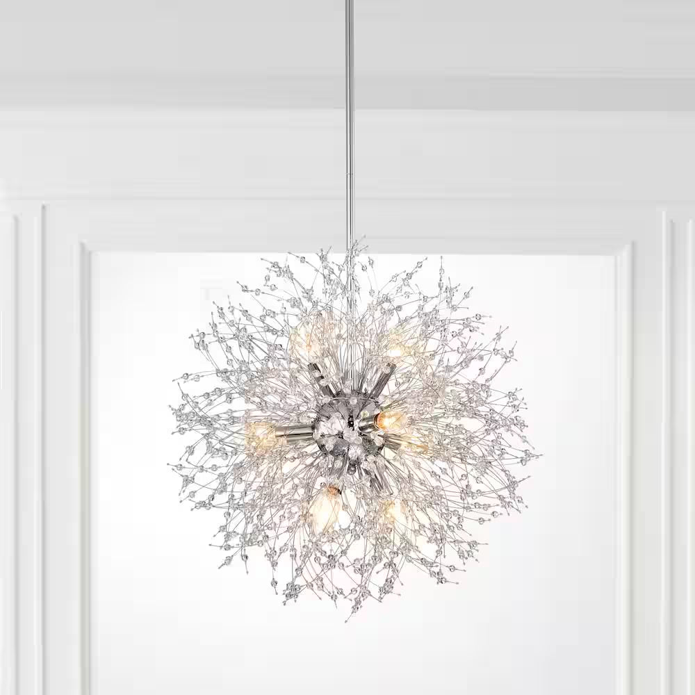 Garofano 9-Light Sputnik Modern Chrome Finish Globe Chandelier for Dining/Living Room, Bedroom, Foyer, Office