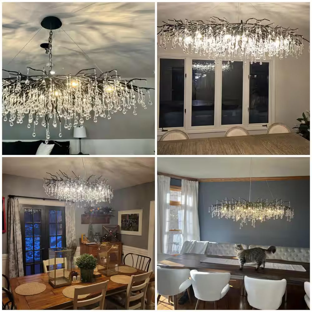 Modern Chandelier 47 In. 13-Lights Black Luxury Crystal Globe Linear Chandelier for Dinning Room, Kitchen Island, Foyer