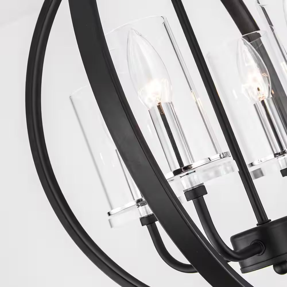 Springfield 4 -Light Shaded Globe Black Chandelier with Wrought Iron Accents