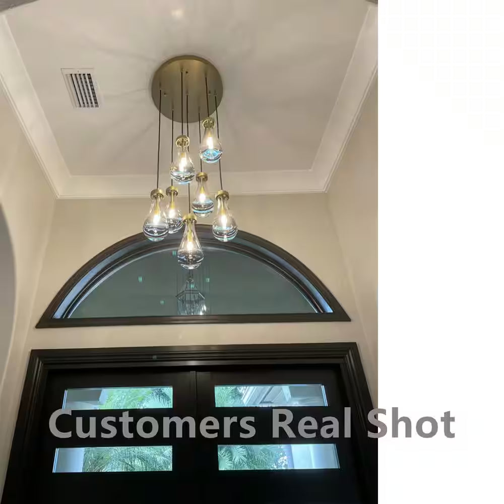 Farmhouse Chandelier 100 In. H 7-Lights Raindrop Black Chandelier for Staircase, Foyer, Living Room, Bulb Included