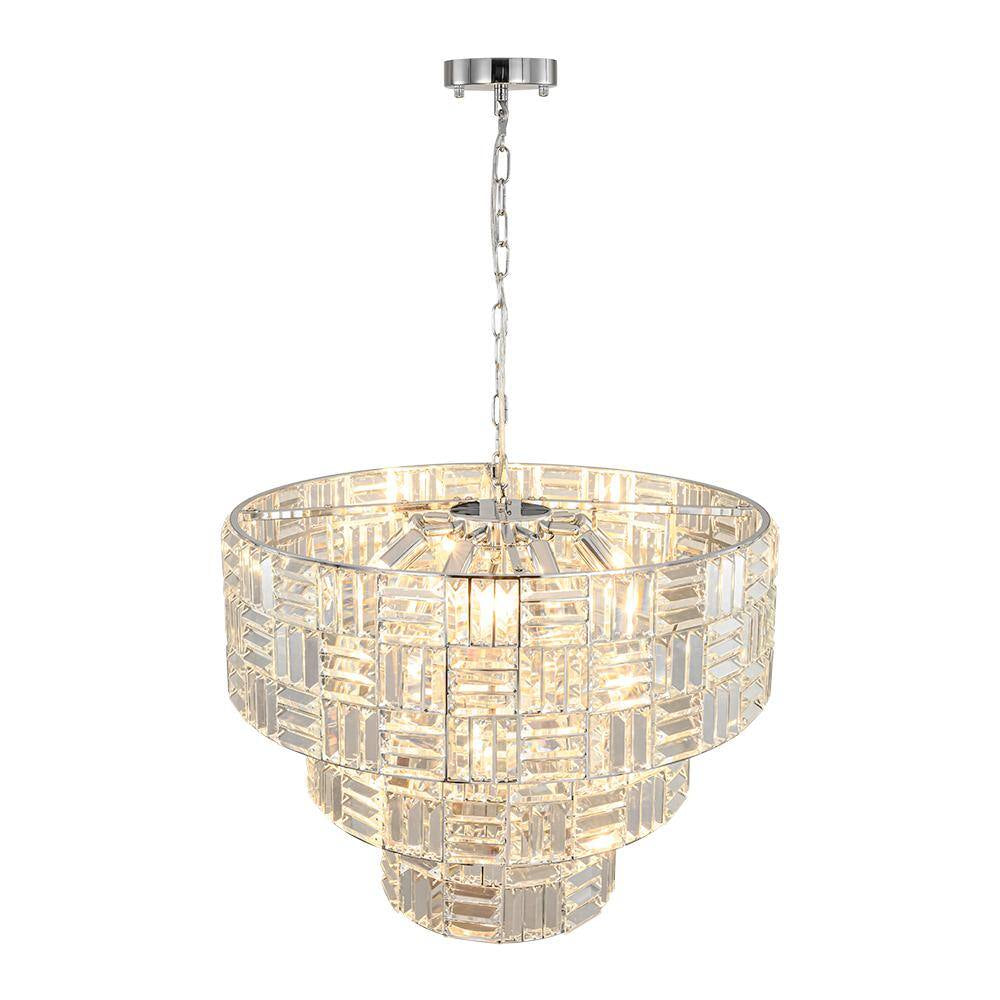 Luz 11-Light 3-Tier round Crystal Chandelier Chrome Finish round with Crystal for Living Room