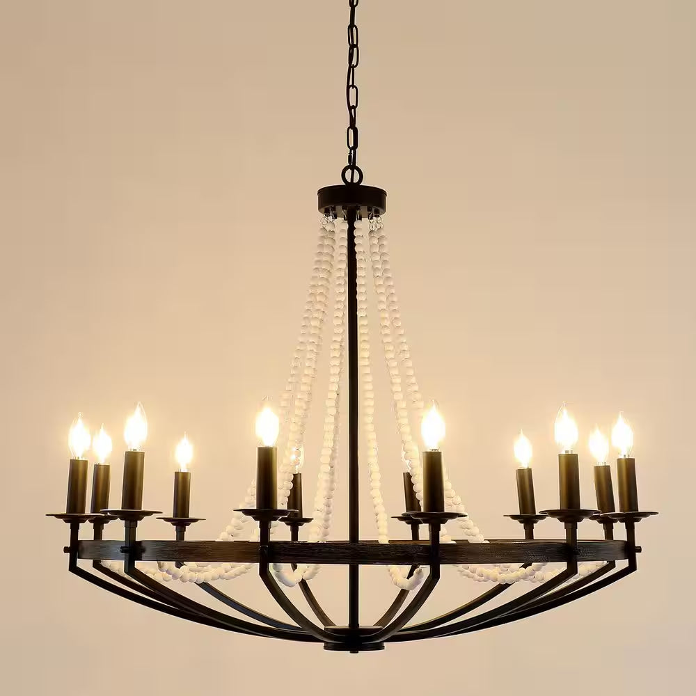 12-Light Rustic Candle Style Modern Industrial Chandelier Ambient Lighting for Dining Room Living Room Foyer