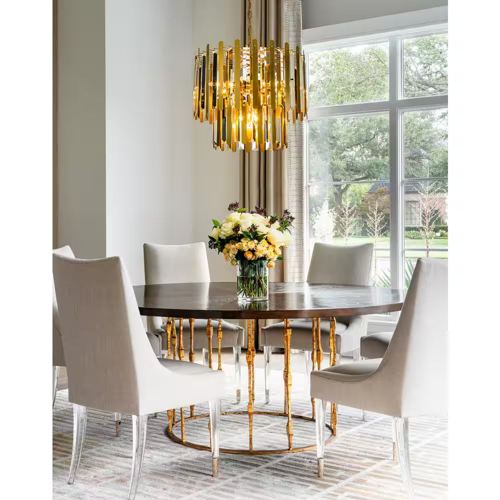 10-Light 19.7 In. Modern Contemporary Gold Stainless Steel Tiered Crystal Chandelier
