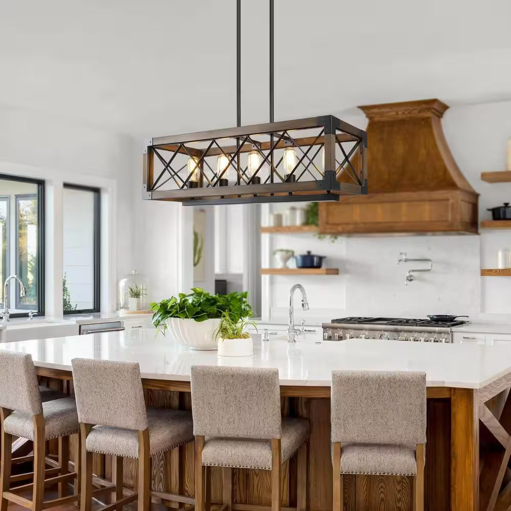 Colorado Modern Farmhouse 5-Light Rectangular Box Black Dining Room Chandelier