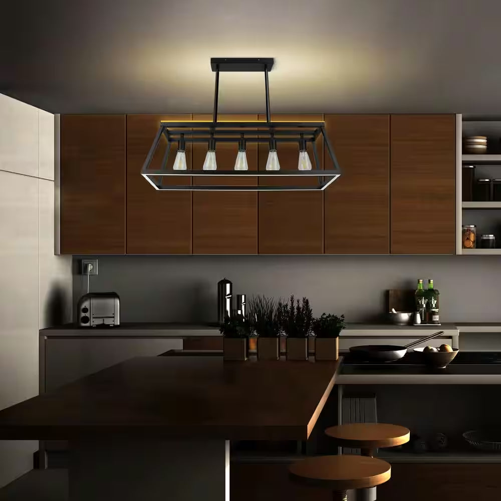 Katalyst 60-Watt 5-Light Matte Black Modern Adjustable CCT and 3-Light Modes Integrated LED Chandelier Light