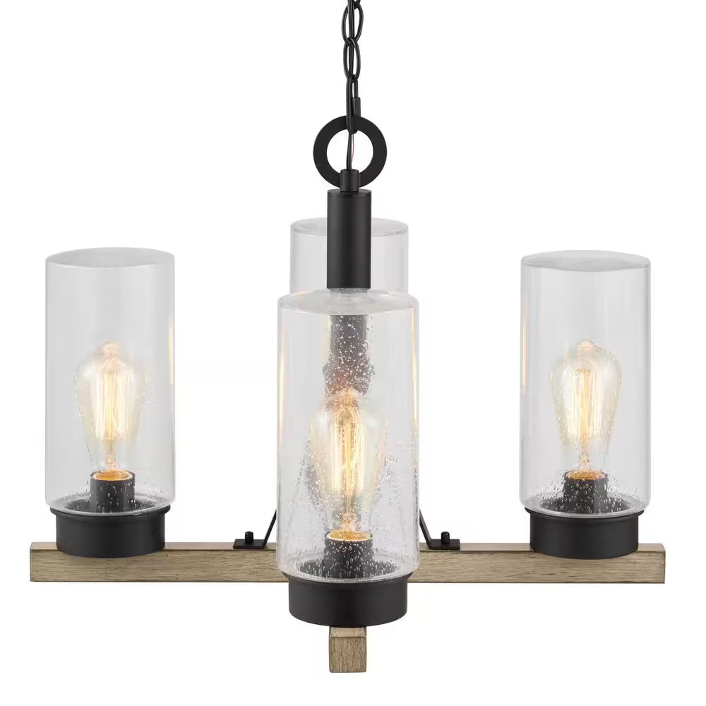 Collier 4-Light Matte Black Outdoor Chandelier with Clear Seeded Glass Shade