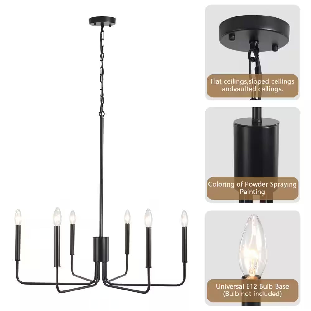 Roxsanne 6-Light Black Dimmable Classic/Traditional Chandelier Rustic Linear Candle-Style Kitchen Island Light Fixture