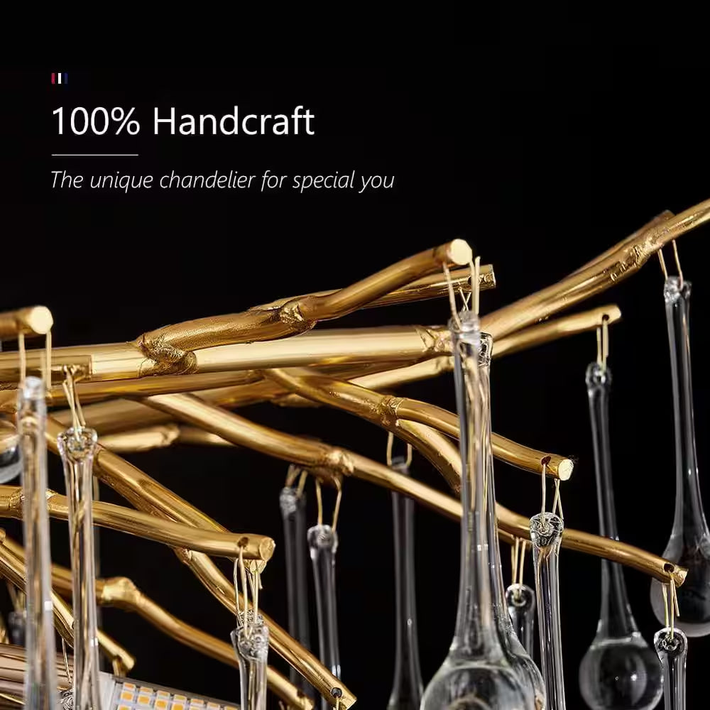 Modern Chandelier 47 In. 13-Lights Gold Luxury Crystal Globe Linear Chandelier for Dining Room, Kitchen Island, Foyer