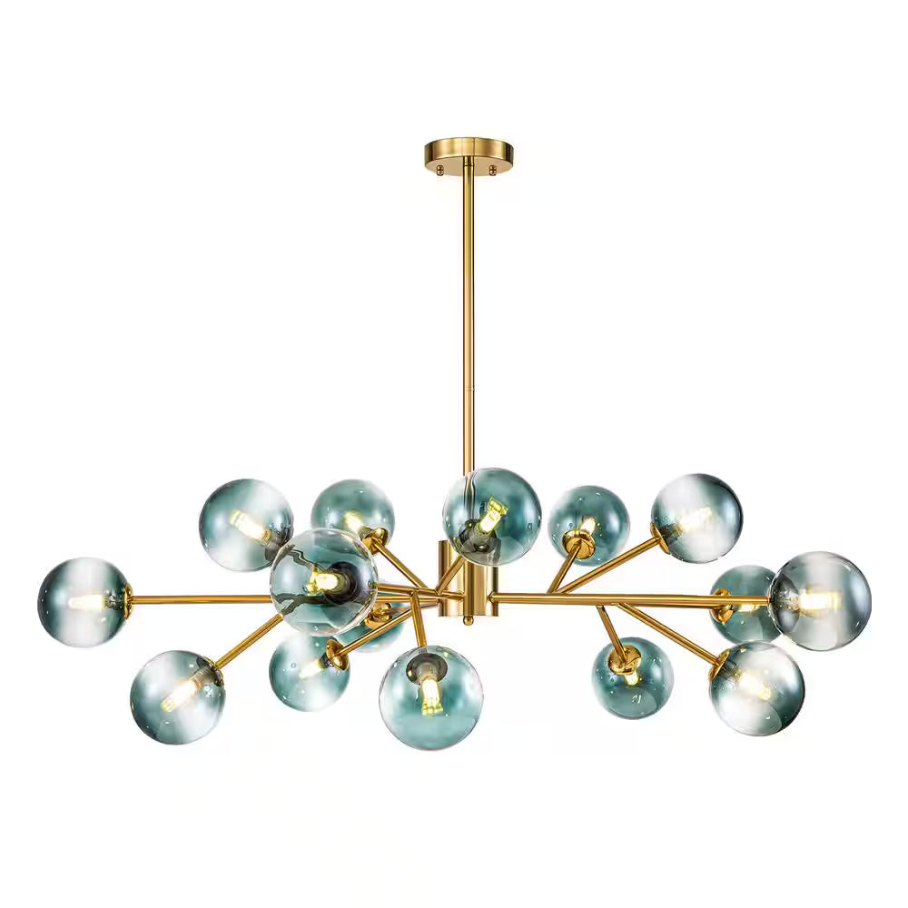 Julian 15-Light Brushed Gold Modern Glass Globe Bubble Chandelier