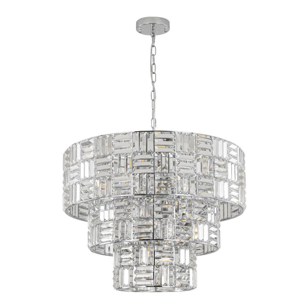 Luz 11-Light 3-Tier round Crystal Chandelier Chrome Finish round with Crystal for Living Room