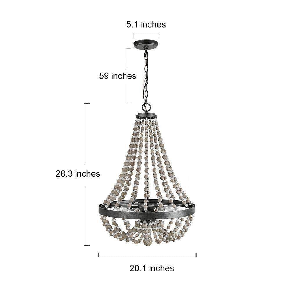 Farmhouse Brushed Black Crystal Beaded Chandelier 6-Light Wood Island Basket Pendant Lighting for Dining Room