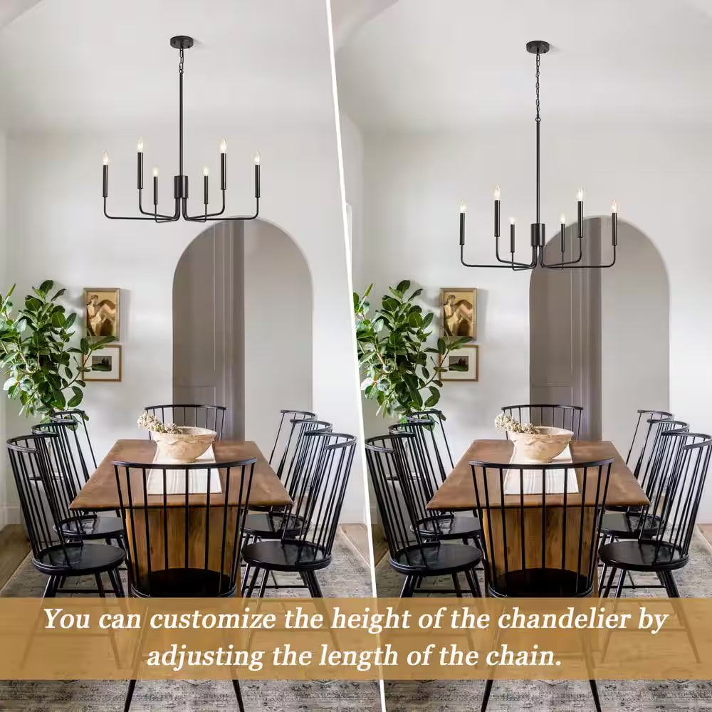 Roxsanne 6-Light Black Dimmable Classic/Traditional Chandelier Rustic Linear Candle-Style Kitchen Island Light Fixture
