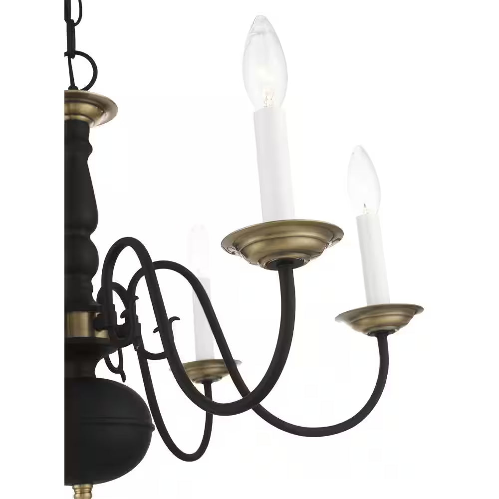 Yorkhaven 6-Light Black with Antique Brass Accents Chandelier