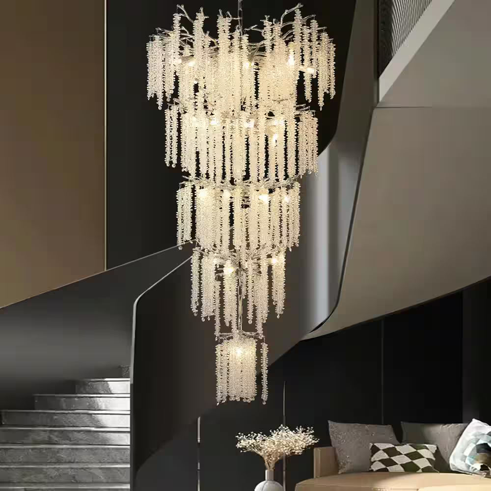118 In. H, 28-Lights Silver Luxury Crystal Chandelier, Tree Branches Chandelier for Entryway High Ceiling Chandelier