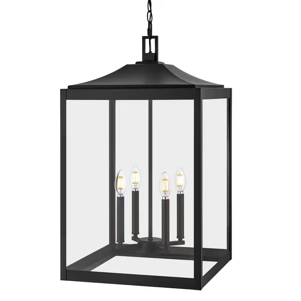 Havenridge 4-Light Matte Black Outdoor Chandelier with Clear Glass (1-Pack)