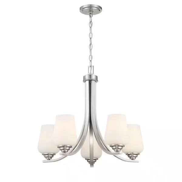 Shyloh 5-Light Brushed Nickel Chandelier with Etched Opal Glass Shades