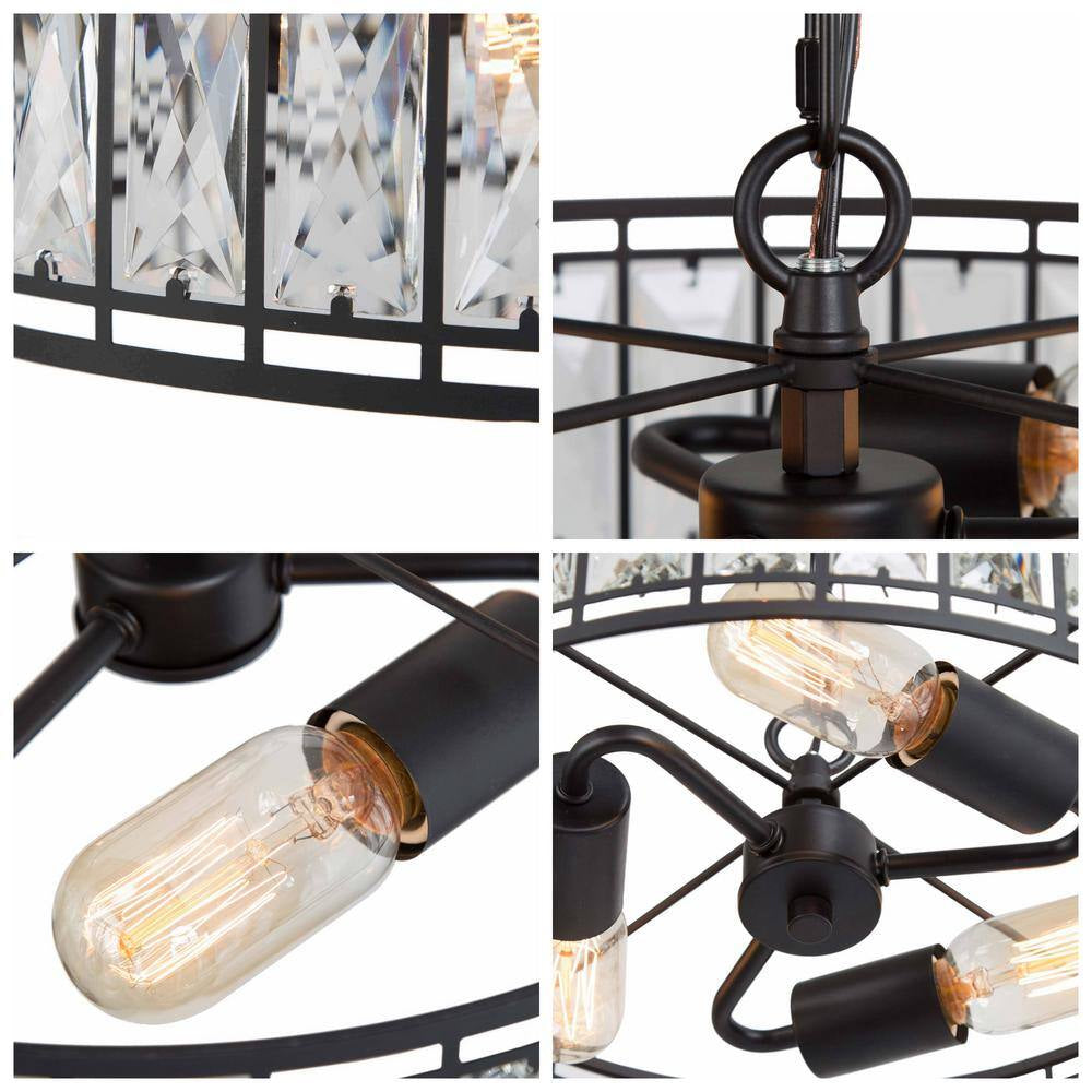 Cristallo 15.5 in 3-Light Modern Black Chandelier with Glam Crystal Shade Transitional Empire Dining Room Island Pendant