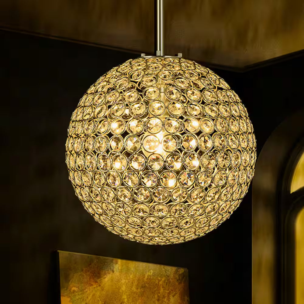 Ramas 1-Light Antique Gold Globe Chandelier with Crystal Accents for Kitchen Island