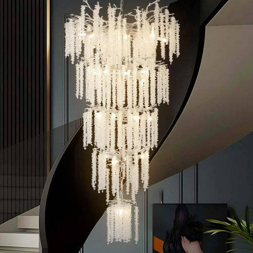 118 In. H, 28-Lights Silver Luxury Crystal Chandelier, Tree Branches Chandelier for Entryway High Ceiling Chandelier