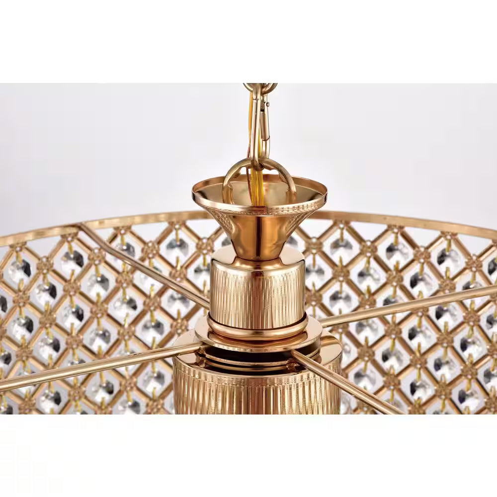 Marya 4-Light Modern Gold round Chandelier with Beaded Drum Shade /Hanging Clear Glass Crystals