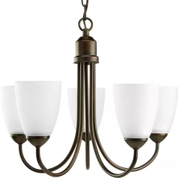 Gather Collection 5-Light Antique Bronze Etched Glass Traditional Chandelier Light