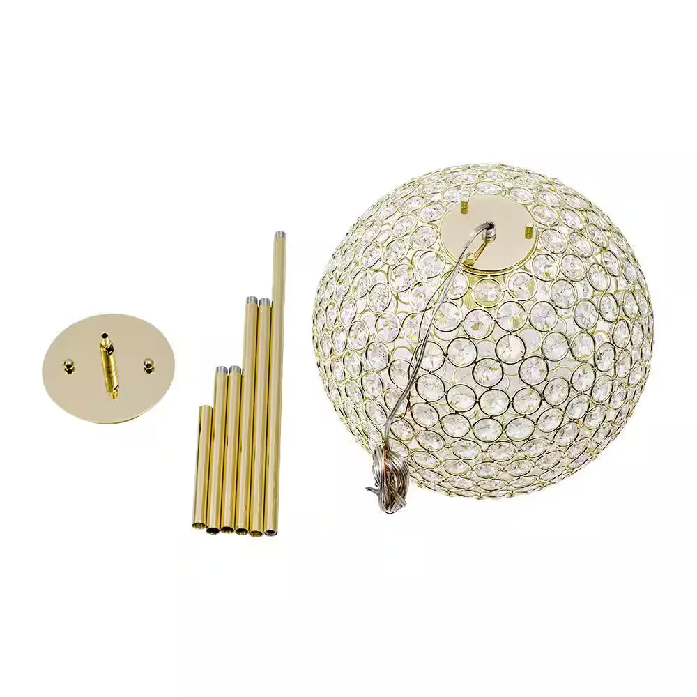 Ramas 1-Light Antique Gold Globe Chandelier with Crystal Accents for Kitchen Island