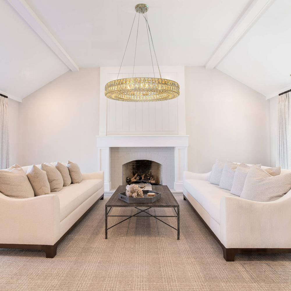 12-Light 31.5 In. W Modern and Contemporary Lighting Soft Gold Crystal Ring Chandelier for Dining Room