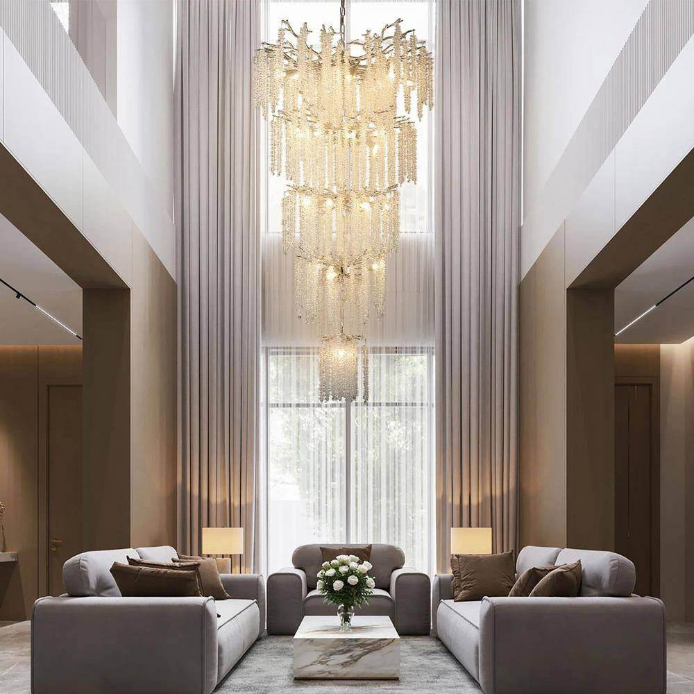 118 In. H, 28-Lights Silver Luxury Crystal Chandelier, Tree Branches Chandelier for Entryway High Ceiling Chandelier