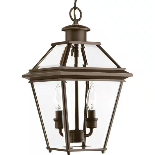 Burlington Collection 2-Light Antique Bronze Clear Beveled Glass New Traditional Outdoor Hanging Lantern Light