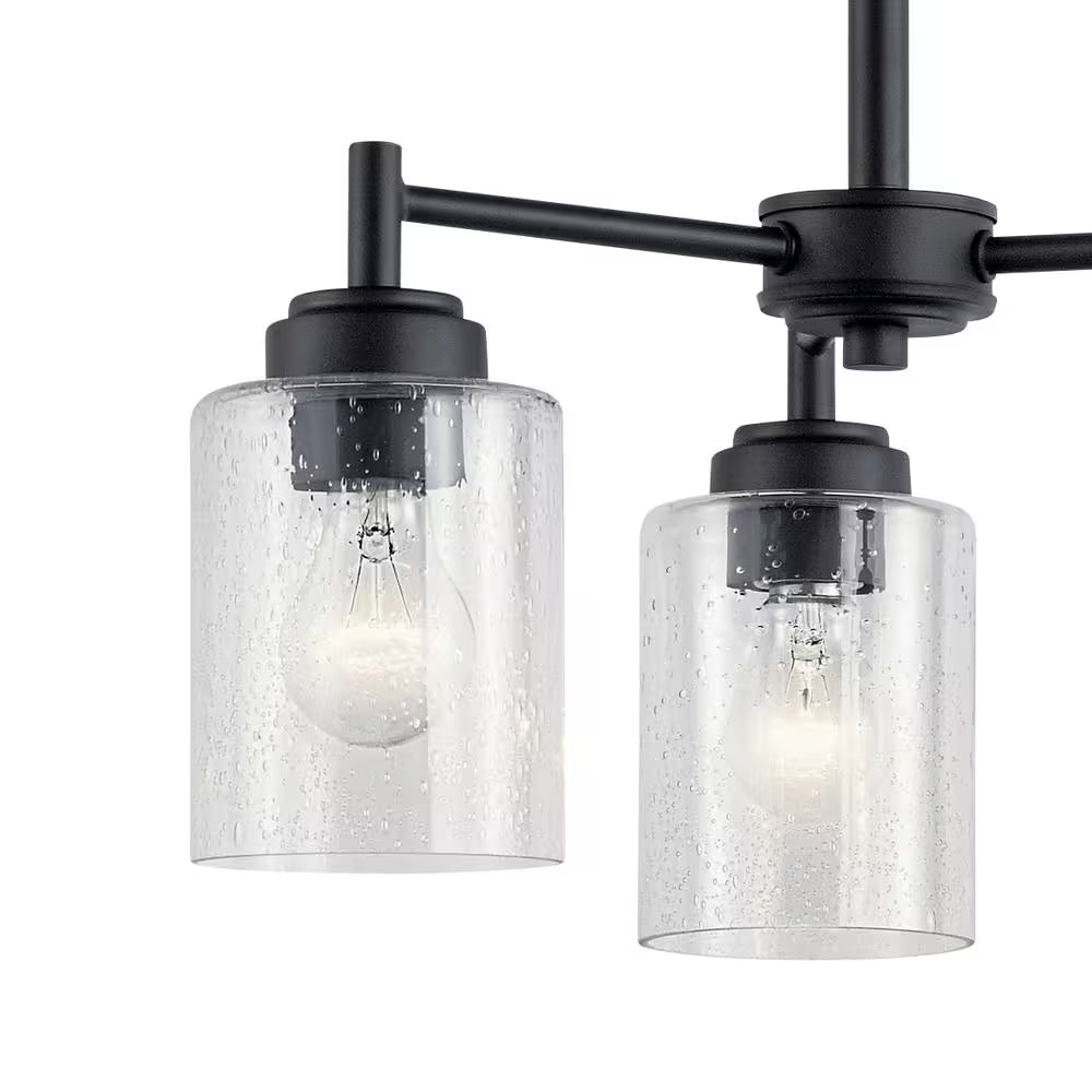 Winslow 18 In. 3-Light Black Contemporary Shaded Cylinder Mini Chandelier for Dining Room