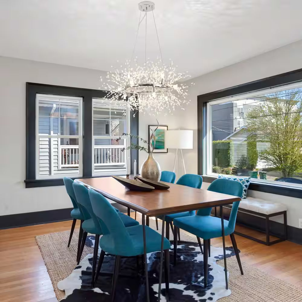 12-Light Chrome Modern Dandelion Crystal Chandelier for Dining Room and Living Room