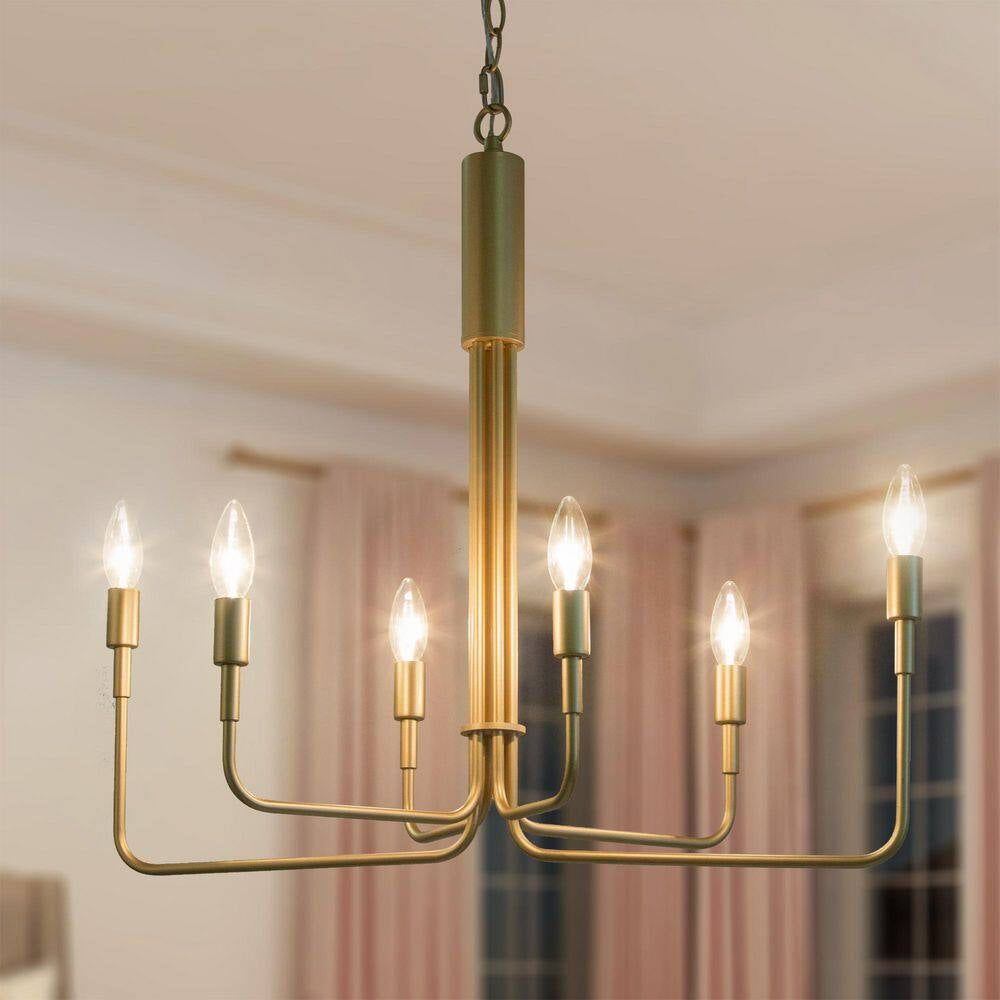 Modern 6-Light Gold Asymmetric Candlestick Chandelier Contemporary Pendant Lighting for Dining Room Kitchen Living Room