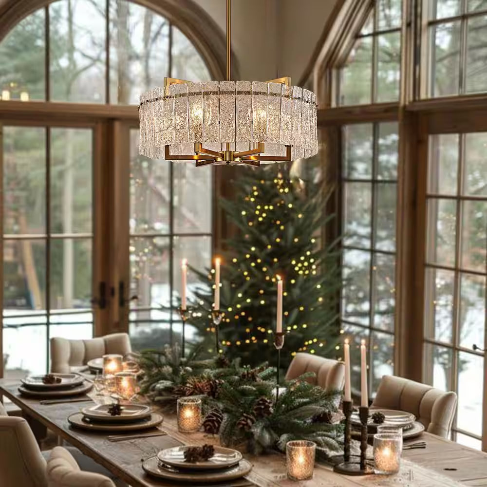 6-Light Gold 25.6In Modern Glass Shade Chandelier for Dining Room