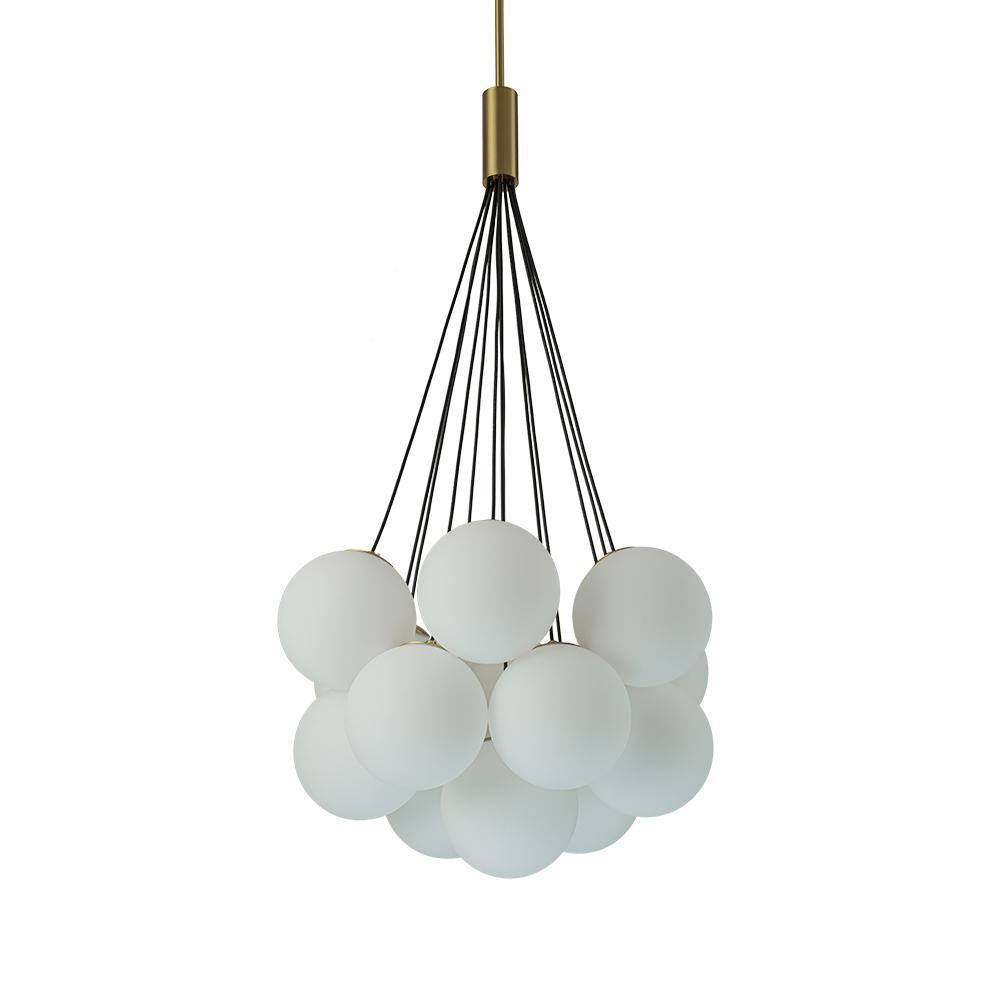 Galaxy Modern Globefoyer Chandelier 13-Light 19.7 In. W Antique Brass Cluster Bubble Chandelier with Opal Glass Shade