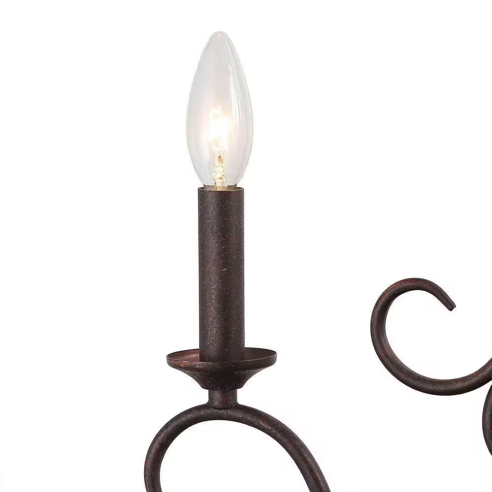 28 In. 6-Light Rusted Bronze Classic Candlestick Chandelier with Crystal Drops Modern Farmhouse Island Pendant
