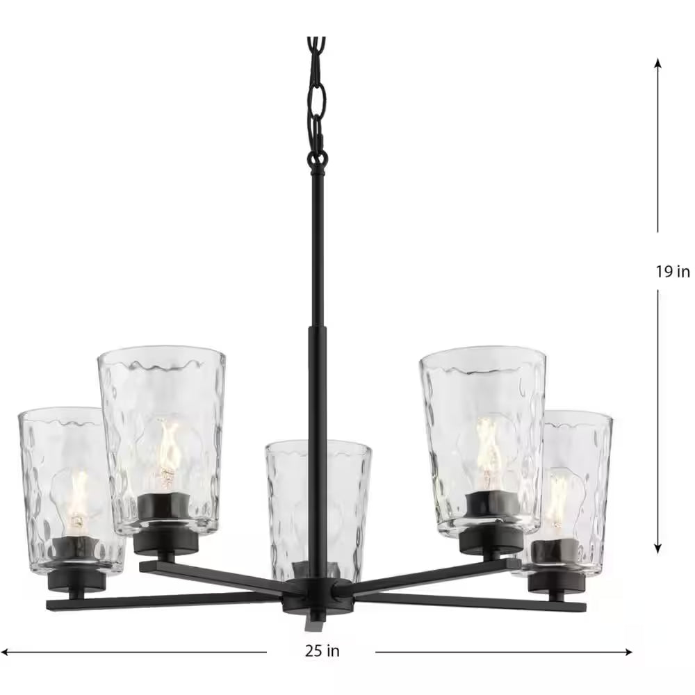 Mauzy Collection 5-Light Matte Black Transitional Chandelier with Clear Water Glass Shade for Dining Room