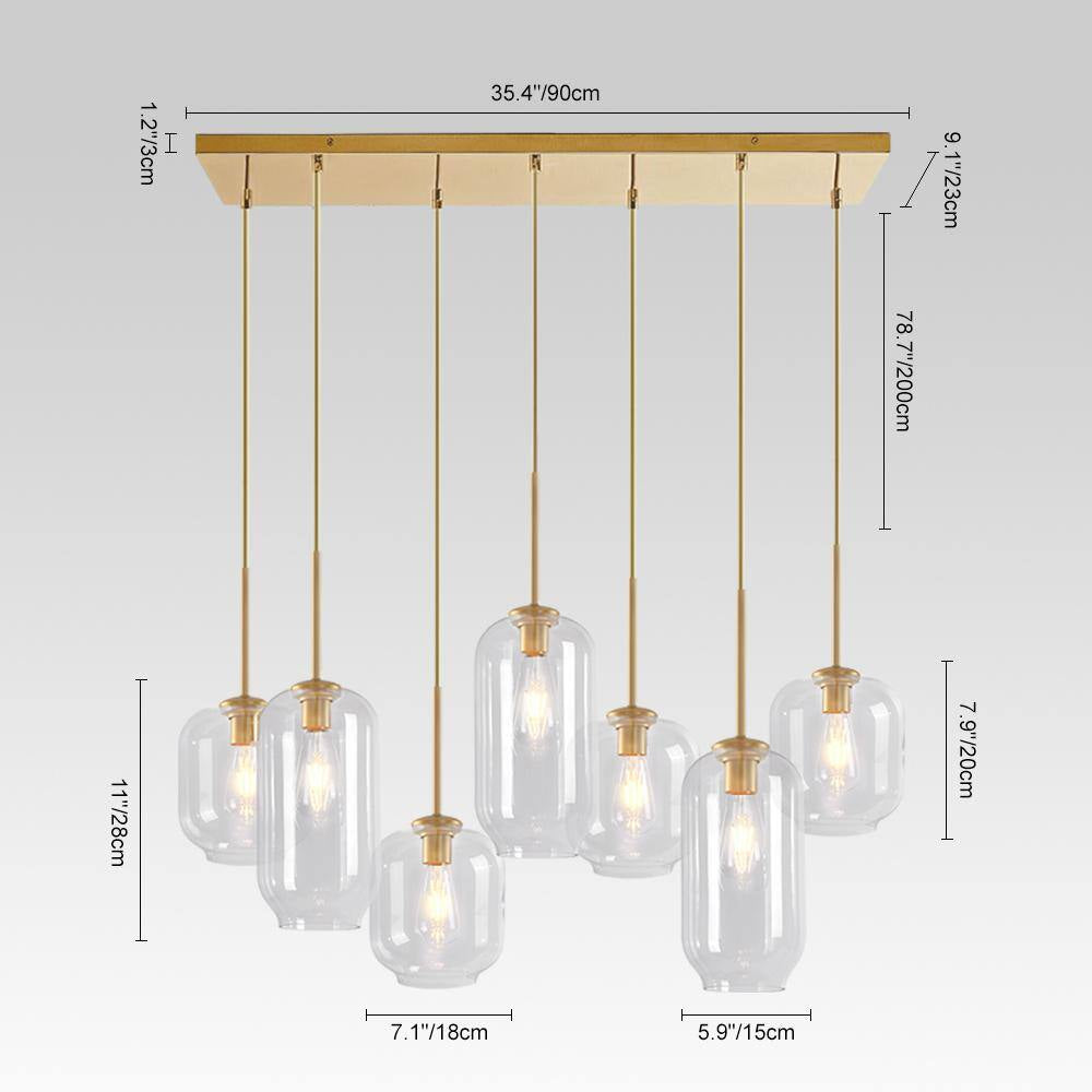REVERSO 7-Light 35 In.W Gold Chandelier Diamond Jar Hanging Light W/ Clear Glass for Living Room Kitchen Island Bathroom