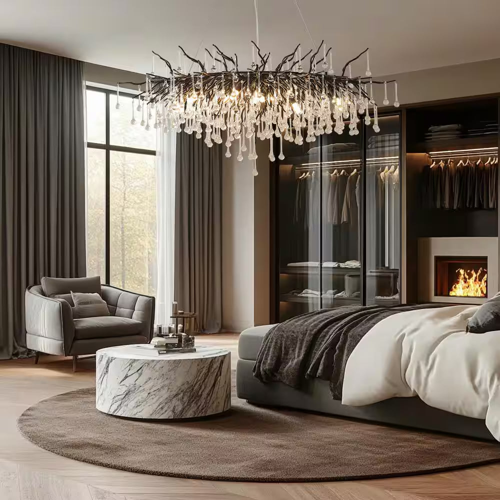 Modern Chandelier 47 In. 13-Lights Black Luxury Crystal Globe Linear Chandelier for Dinning Room, Kitchen Island, Foyer