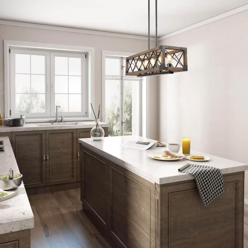 Colorado Modern Farmhouse 5-Light Rectangular Box Black Dining Room Chandelier