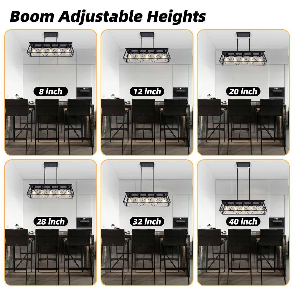 Industrial Series 5-Light Chandelier, Matte Black Finish, Modern Shape, Suitable for Living/Dining Room
