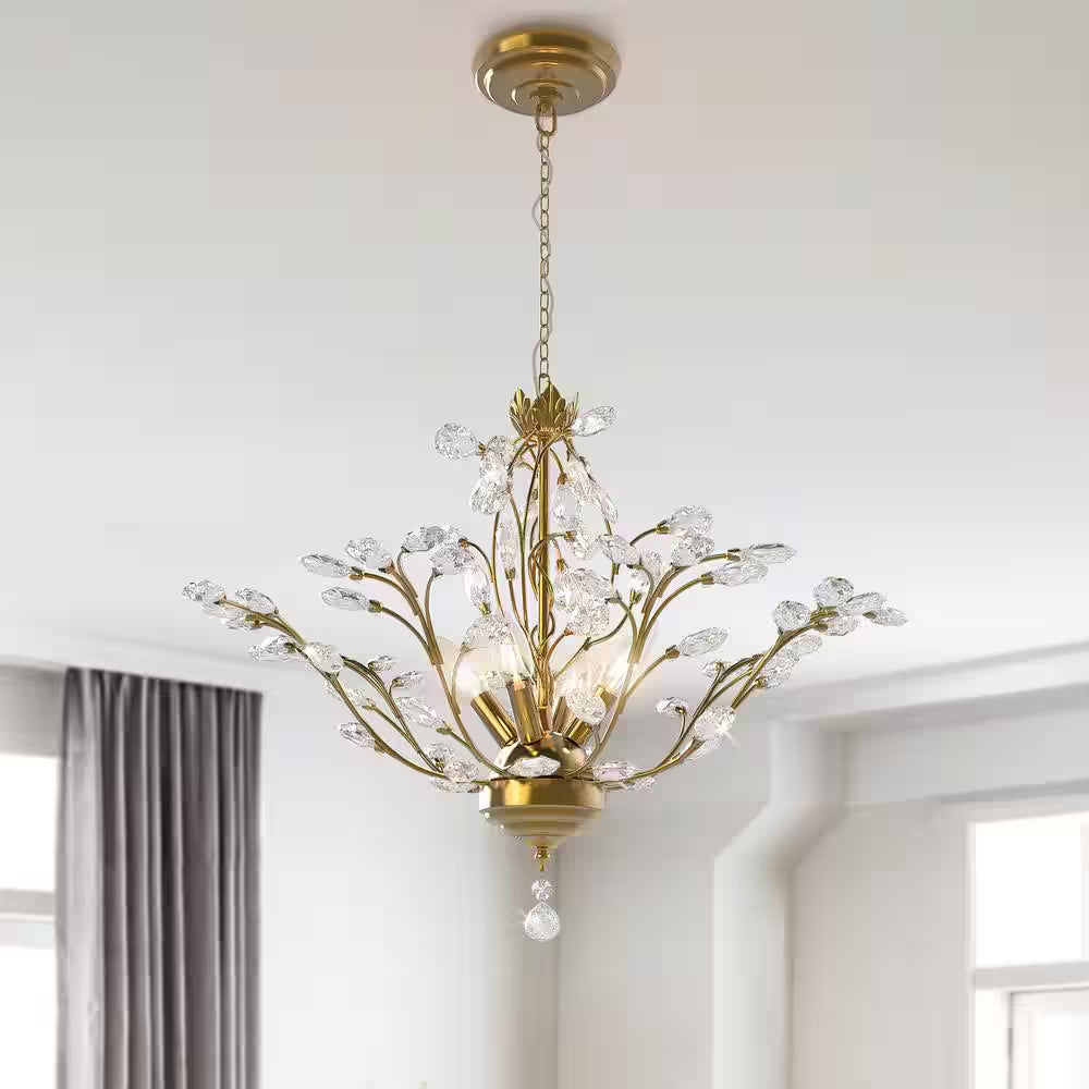 Chicago 4-Light Brass Unique Classic/Traditional Chandelier with Crystal Accents