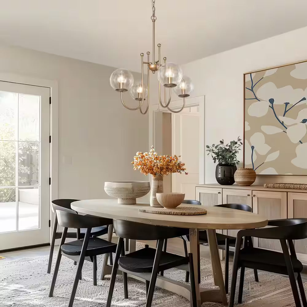 Modern Gold Sputnik Kitchen Island Chandelier Transitional 4-Light Brass Globe Kitchen Light with Clear Glass Shade