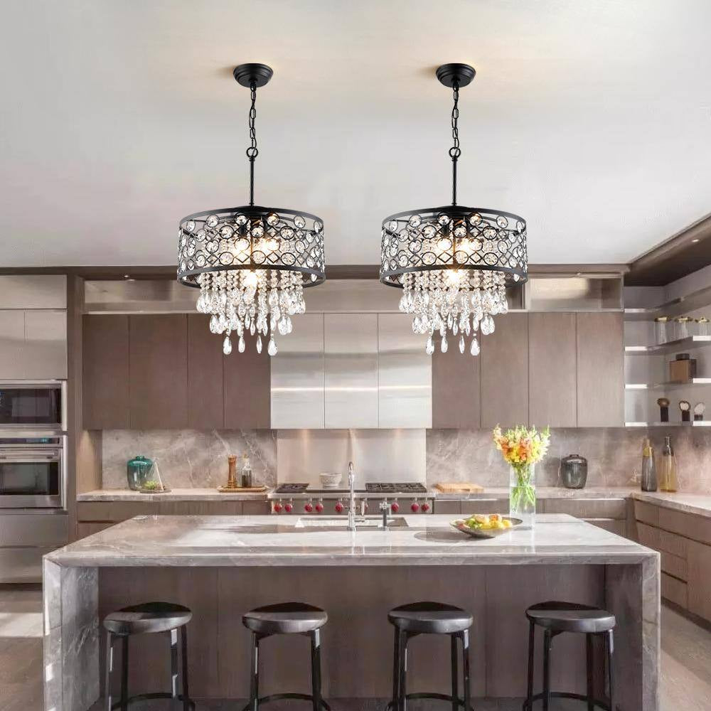 Indianapolis 5-Light Black Lantern Drum Chandelier with Crystal Accents