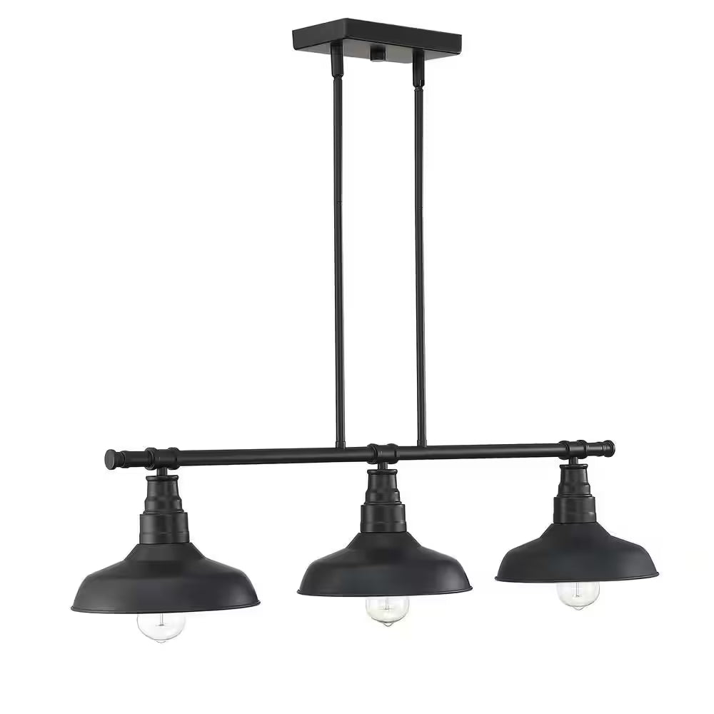 3-Light Black Industrial Island Chandelier with Metal Shade