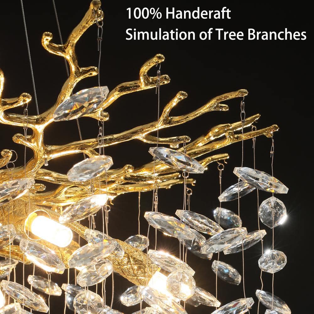 Modern Chandelier 118 In. 28-Light Crystal Gold Chandelier for Foyer, Living Room, Multiple Tiers Chandelier